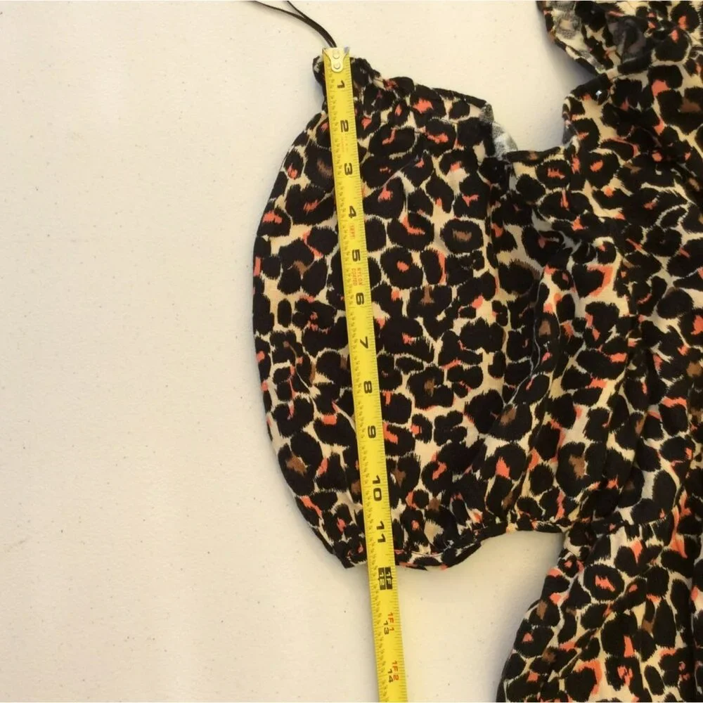 Who What Wear Womens Dress Small Baby Doll Leopard Print Linen Rayon Puff Sleeve